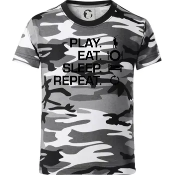 Chlapecké tričko Play Eat Sleep Repeat polo - Dětské maskáčové triko - 122 cm/6 let ( Šedý maskáč )