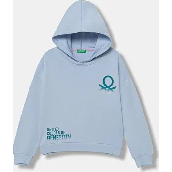 Chlapecká mikina Dětská bavlněná mikina United Colors of Benetton modrá barva, s kapucí, s potiskem, 3J68C204W 3J68C204W.G.seasonal 05X, vel. 120