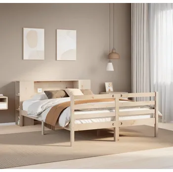 Postel vidaXL Postel s knihovnou bez matrace 135x190 cm masivní borovice [3321847] Barva: Přírodní