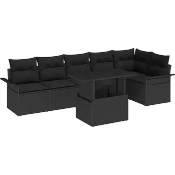 Zahradní sestava Sada zahradních pohovek s polštářem 7 pcs Černá Poly ratan