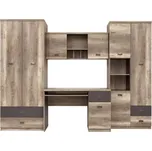 Obývací stěna Malcolm - Black Red White - BRW Dub Canyon Monument / Šedý Wolfram / Dub Canyon Monument Potisk 280x205.5 cm