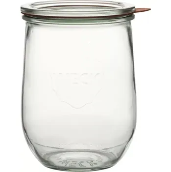 Sklenice Zavařovací sklenice Weck 1000 ml, tulipánový tvar, s víčkem, těsněním a svorkami, sada 4 ks