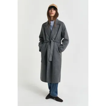Dámský kabát KABÁT GANT HANDSTITCHED BELTED COAT CHARCOAL MELANGE