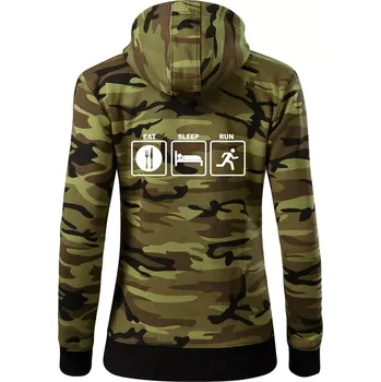 Dámská mikina Eat sleep run čtverce - Dámská mikina trendy zipper s kapucí - L ( Zelený maskáč )