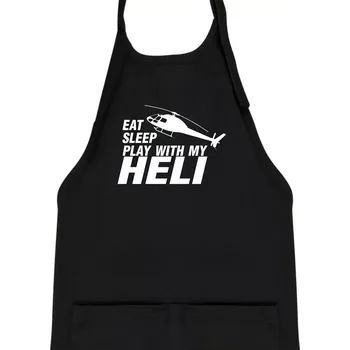 Kuchyňská zástěra Eat Sleep Play With My Heli - Dětská zástěra na vaření - Univerzální velikost ( Černá )