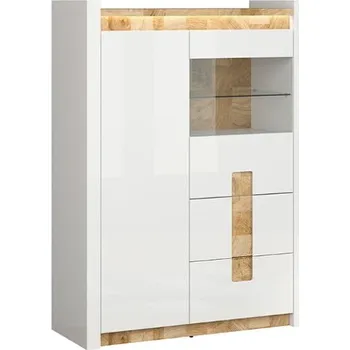 Knihovna Vitrína Alameda - Black Red White - BRW Bílý Lesk / Dub Westminster / Bílý Lesk 102x141 cm