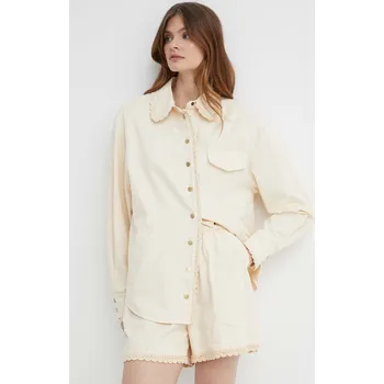 Pánská košile Košile s příměsí lnu Twinset béžová barva, regular, s klasickým límcem 241TT2300 01X, vel. 34