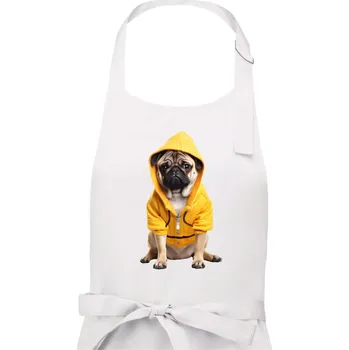 Kuchyňská zástěra Mops v mikině - Pánská zástěra na vaření - Univerzální velikost ( Bílá )