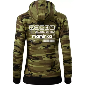 Dámská mikina Čárový kód Maminka - Dámská mikina trendy zipper s kapucí - S ( Zelený maskáč )