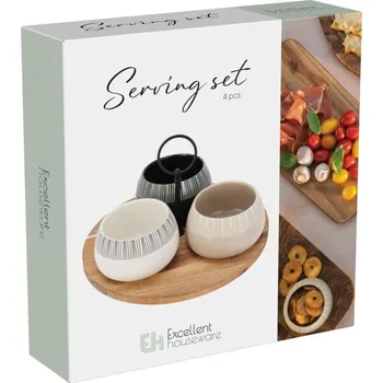 Nádobí EXCELLENT HOUSEWARE Sada misek na pochutiny servírovací s prkénkem 3 ks KO-210001230