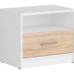 Noční stolek s policí a zásuvkou Nepo Plus - Black Red White - BRW Bílá / Dub Sonoma 50x43 cm