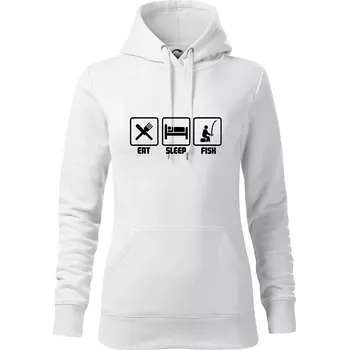 Dámská mikina Rybaření - Eat sleep Fish - Mikina dámská Cape s kapucí - XL ( Bílá )