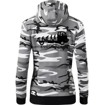 Dámská mikina Truck driver evolution - Dámská mikina trendy zipper s kapucí - M ( Šedý maskáč )