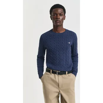 Pánský svetr SVETR GANT COTTON CABLE C-NECK DARK JEANSBLUE MELANGE