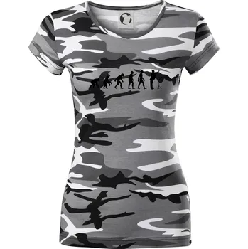 Dámské tričko Evoluce sbormistr z boku - Dámské maskáčové triko - S ( Šedý maskáč )