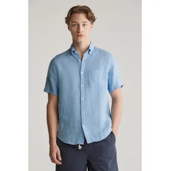Pánská košile KOŠILE GANT REG GMNT DYED LINEN SS SHIRT CAPRI BLUE