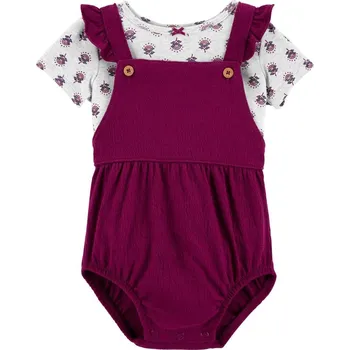 Kojenecká souprava CARTERS CARTER'S Set 2dílný triko kr. rukáv, kalhotky na kšandy Purple Flowers holka NB/vel. 56