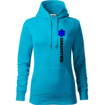Dámská mikina Hvězda života - zdravotník - Mikina dámská Cape s kapucí - S ( Světlý tyrkys )