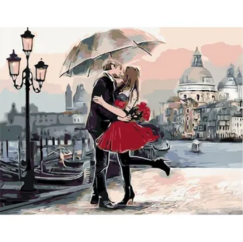 Vikpap W3954 - malování podle čísel, plátno 40 × 30 cm - Polibek v Benátkách