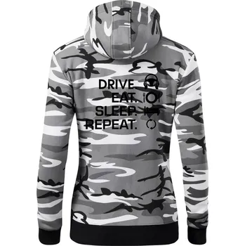 Dámská mikina Drive eat sleep repeat - Dámská mikina trendy zipper s kapucí - S ( Šedý maskáč )