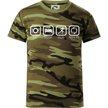 Chlapecké oblečení Eat sleep run repeat v řadě - Dětské maskáčové triko - 104-110cm / 3-4 roky ( Zelený maskáč )