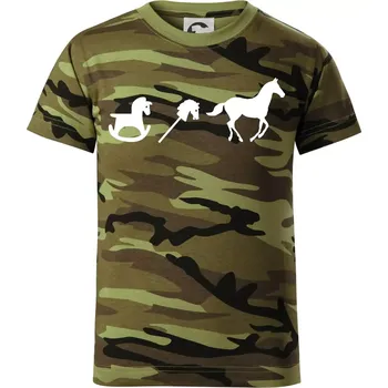 Evoluce koně - Dětské maskáčové triko - 104-110cm / 3-4 roky ( Zelený maskáč )