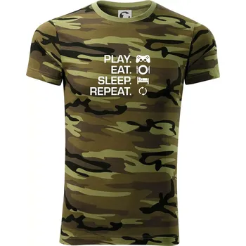 Pánské tričko Play Eat Sleep Repeat game - Army CAMOUFLAGE - XS ( Zelený maskáč )
