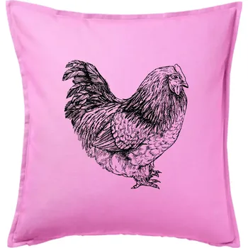 Polštář Slepice černobílá - Polštář 50x50 - 50x50 - Včetně výplně ( Růžová )
