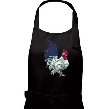 Kuchyňská zástěra Kohout kreslený bílý - Pánská zástěra na vaření - Univerzální velikost ( Černá )