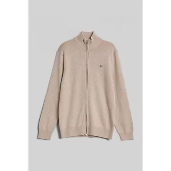 Pánský svetr SVETR GANT CASUAL COTTON ZIP CARDIGAN LIGHT BEIGE MELANGE