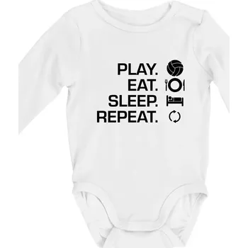 Play Eat Sleep Repeat volejbal - Body kojenecké s dlouhým rukávem - Dlouhý r. 3-6 měs ( Bílá )
