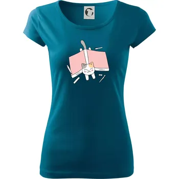 Dámské tričko Učení na státnice kočka - Dámské triko Pure - XL ( Petrolejová )