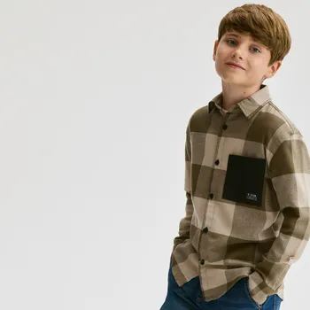 Chlapecká košile Reserved - Bavlněná kostkovaná košile - béžová - 028FO-80X - 028FO-80X-158