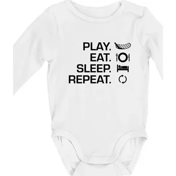 Kojenecké oblečení Play Eat Sleep Repeat florbal - Body kojenecké s dlouhým rukávem - Dlouhý r. do 3 měs ( Bílá )