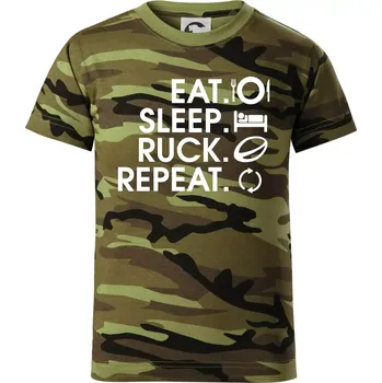 Eat sleep Rugby - Dětské maskáčové triko - 122 cm/6 let ( Zelený maskáč )