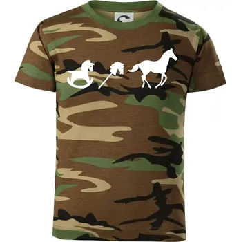 Evoluce koně - Dětské maskáčové triko - 146 cm/10 let ( Hnědý maskáč )