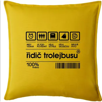 Polštář Čárový kód - Řidič trolejbusu - Polštář 50x50 - 50x50 - Pouze potah ( Žlutá )