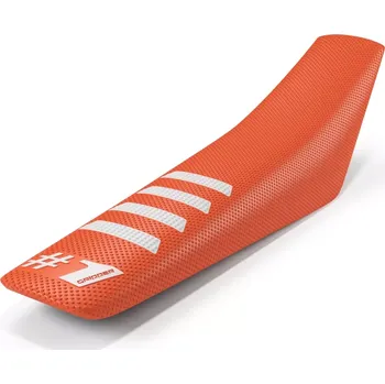 Moto sedlo Potah sedla ONEGRIPPER SEAT COVER RIBBED barva oranžová/bílá rozměr 91x40 cm (pro většinu offroadových motocyklů: KTM, Husqvarna, Gas-Gas, Honda, Kawasaki, Yamaha, Suzuki, Sherco, Beta, Husaberg, Fantic)
