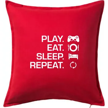Polštář Play Eat Sleep Repeat game - Polštář 50x50 - 50x50 - Pouze potah ( Červená )