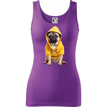 Dámské tričko Mops v mikině - Dámské tílko - 2XL ( Fialová )