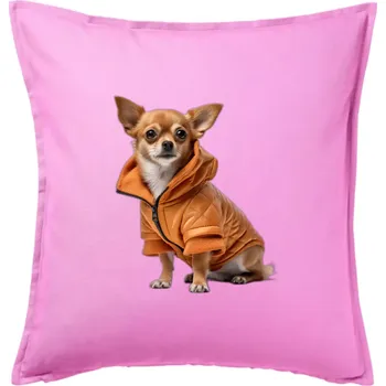 Polštář Čivava v bundě - Polštář 50x50 - 50x50 - Pouze potah ( Růžová )