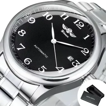 Hodinky WINNER Mechanické nerezové automatické hodinky s retro designem Barva: Černá, Řemínek: Kovový