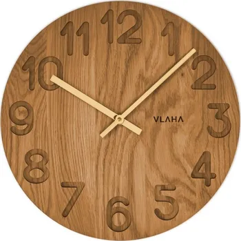 Hodiny VLAHA Dřevěné hodiny OAK vyrobené v Čechách se zlatými ručkami ⌀34cm