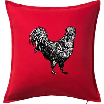 Polštář Kohout kreslený černobílý - Polštář 50x50 - 50x50 - Pouze potah ( Červená )