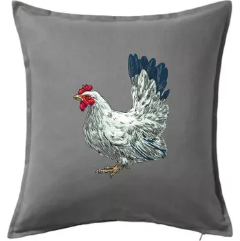 Polštář Slepice kreslená bílá - Polštář 50x50 - 50x50 - Včetně výplně ( Tmavě šedý melír )