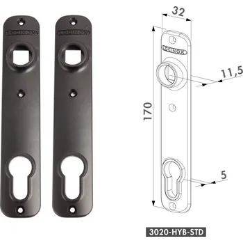 Dveřní kování LOCINOX® krycí štítek s otvorem pro kliku a cylindrickou vložku, rozteč 92 mm, materiál: polyamid, cena za PÁR