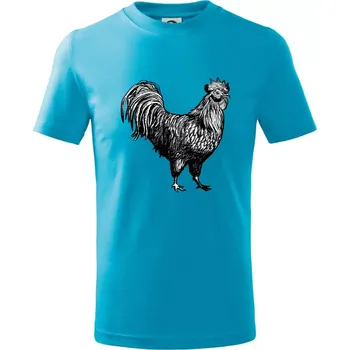 Kohout kreslený černobílý - Tričko dětské bavlněné - 98 cm / 2 roky ( Světlý tyrkys )
