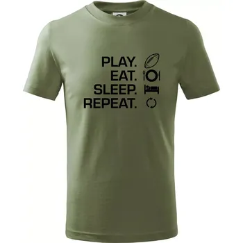 Chlapecké oblečení Play Eat Sleep Repeat americký fotbal - Tričko dětské bavlněné - 98 cm / 2 roky ( Khaki )