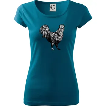 Dámské tričko Kohout kreslený černobílý - Dámské triko Pure - 3XL ( Petrolejová )