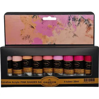 Vodová barva Charvin Paris Akrylové barvy Extra Fine Růžové odstíny sada 9x20ml
